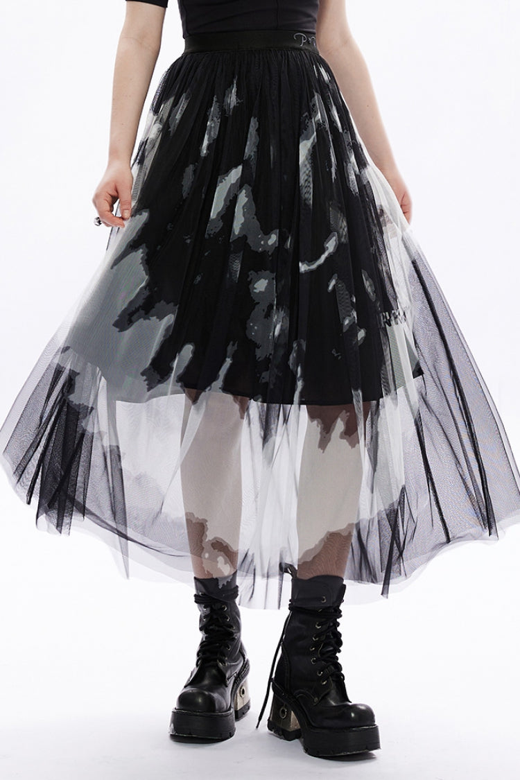 Gothic Sheer Skirt - Rose Embroidery, Lace Stitch, 2 Colors