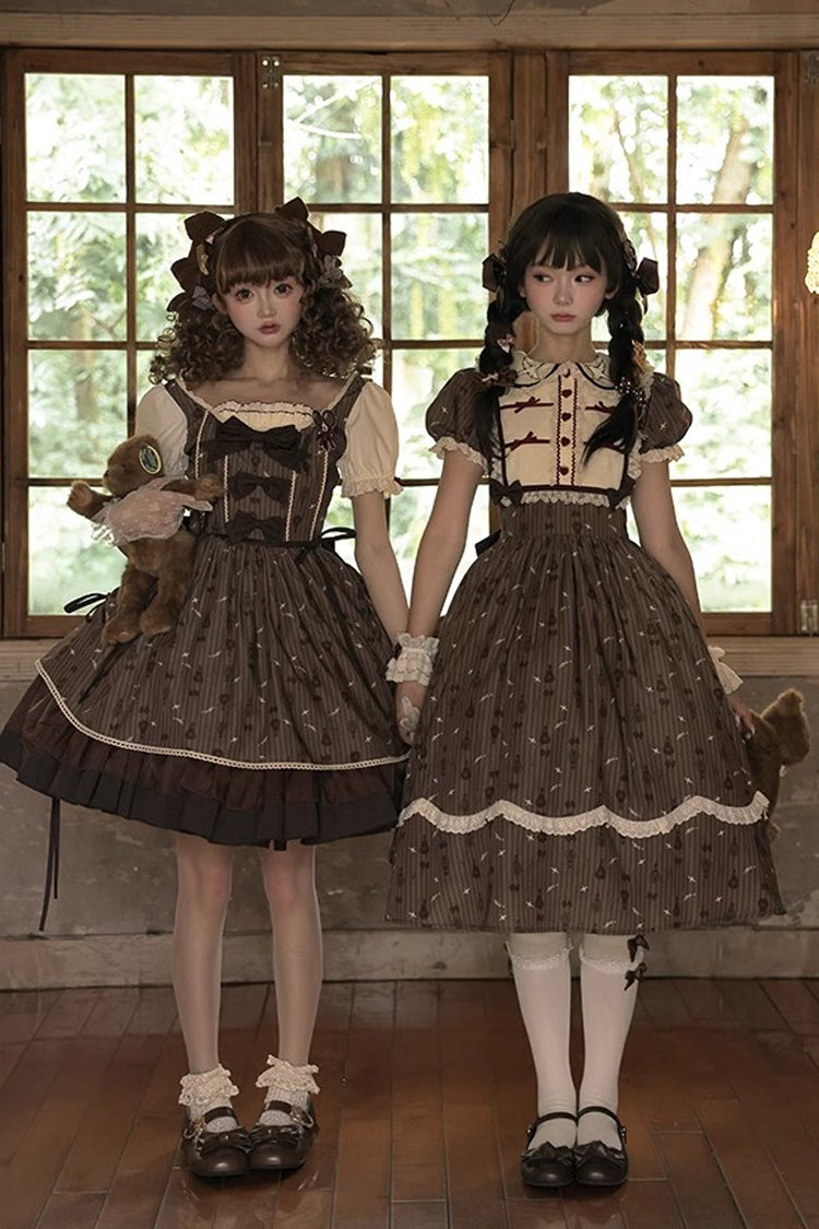 Brown Print Bow Sweet Elegant Princess Dress - Hot Air Balloon