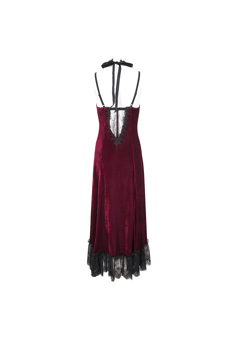 Crimson Lace-Up Hem Slip Gothic Dress