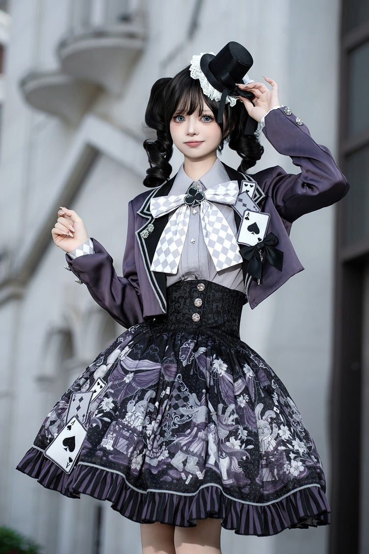 Black/Purple Printed Ruffled Sweet Classic Skirt Set - Magic Troupe