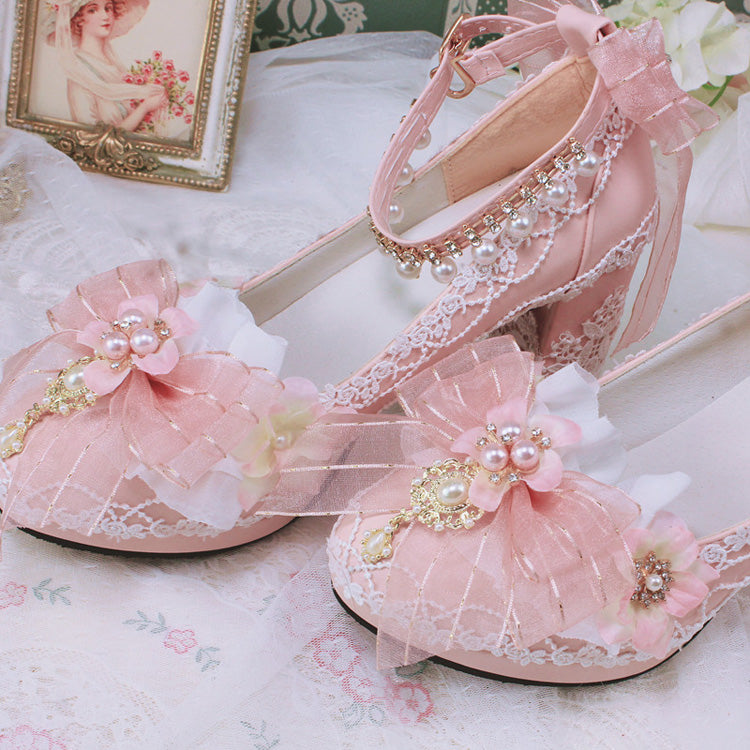 Ribbon Lace Girly Lolita High-Heels - 6 Shades