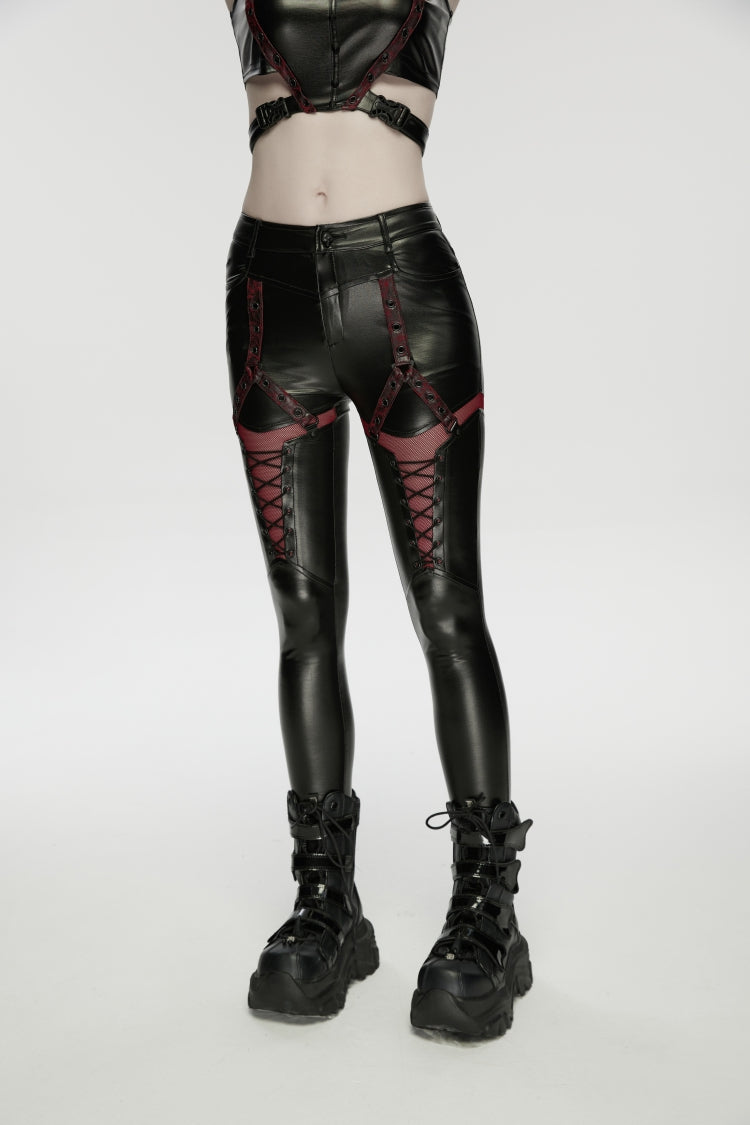 Scarlet & Black Cutout Mesh Panel Punk Leggings