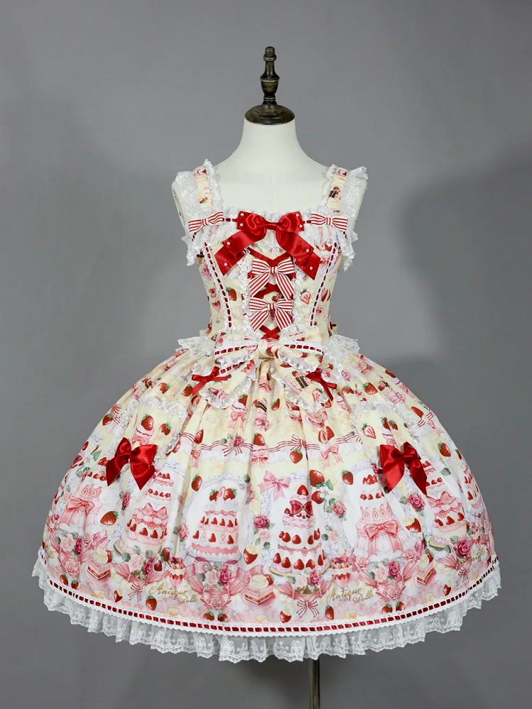 Set Sweet / Accents Full Bow Desserts Lolita and JSK Print Yellow Strawberry