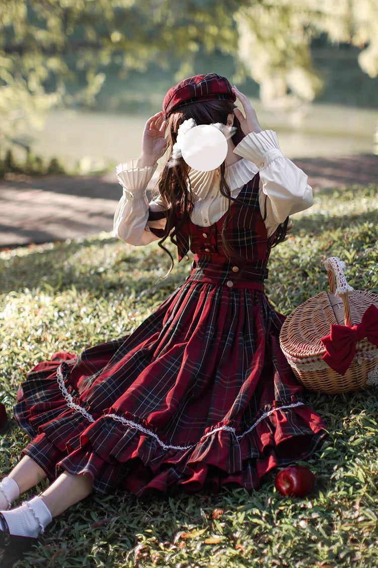 Red Plaid Print Bow Sweet Vintage Jumper - Little Red Riding Hood