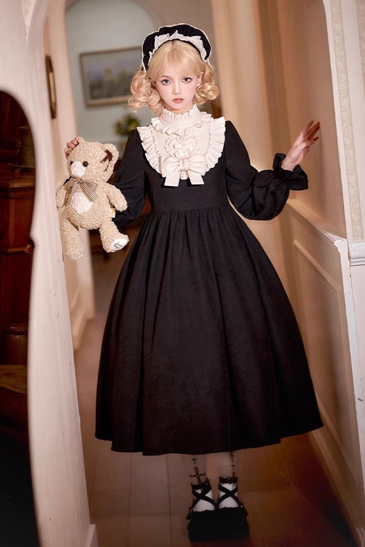 Black Long Sleeve Bow Lace Vintage Dress - Twilight Choir