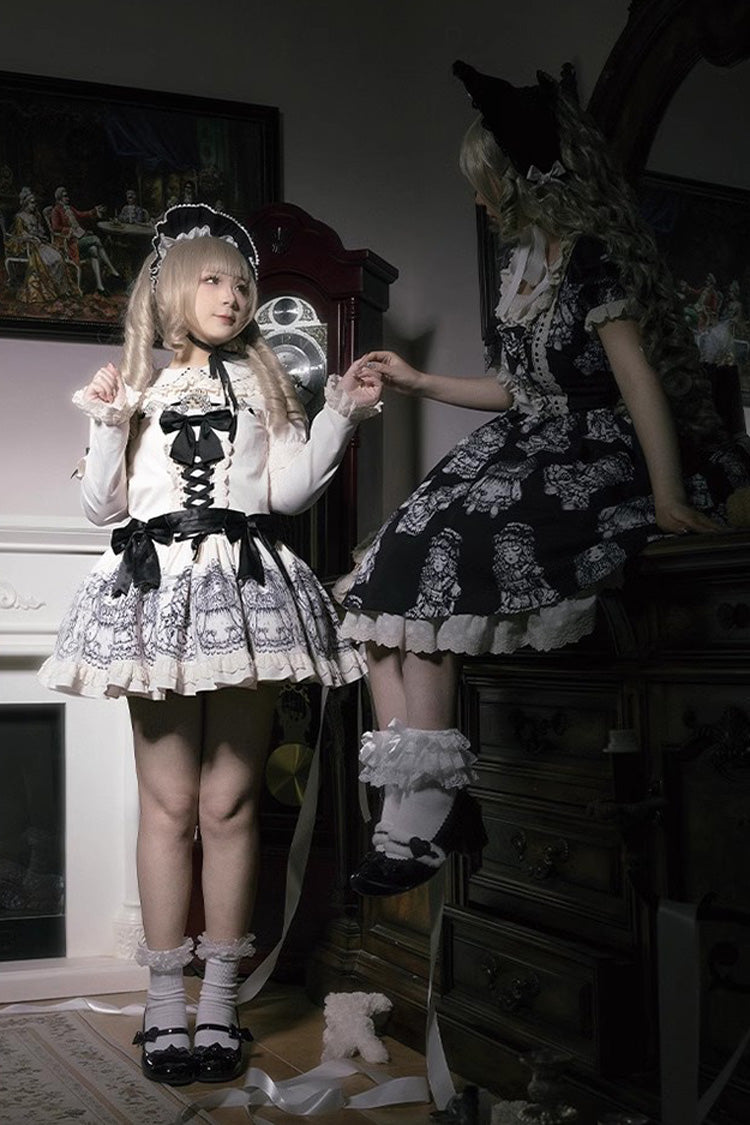 Gothic Doll Night Dress with Short Sleeves, Ruffles, and Bow