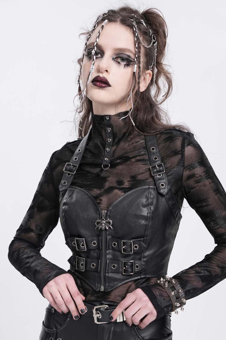 Punk Overbust Corset with Halterneck Buckle Design