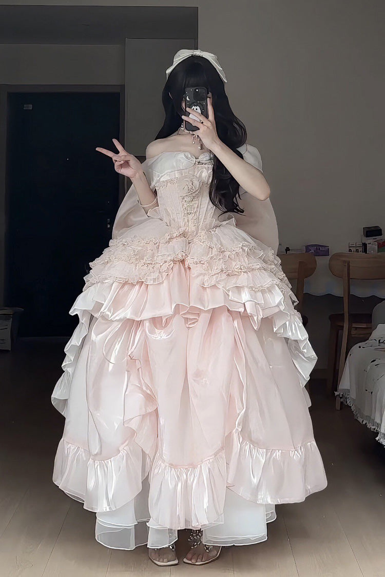 Boat-Neck Ruffled Bow Princess Dress