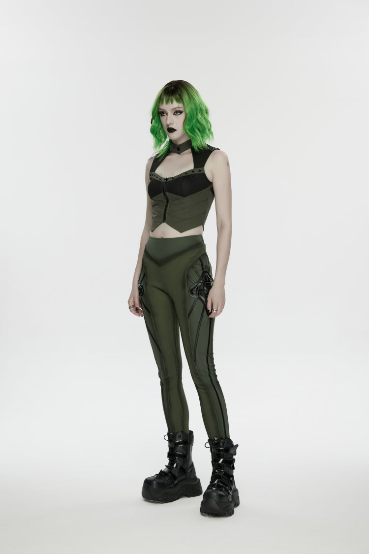 Armor-Accentuated Paneled Slim Punk Leggings