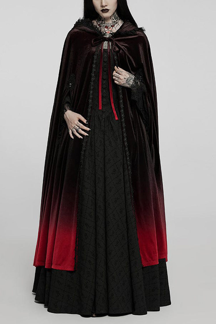 Crimson & Noir Gradient Fantasy Cloak with Wide Sleeves & Hood