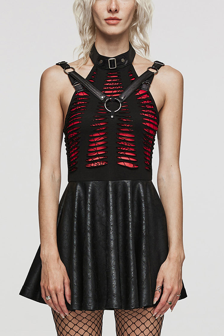 Sleeveless Spider Web Stitching Ripped Gothic Dress