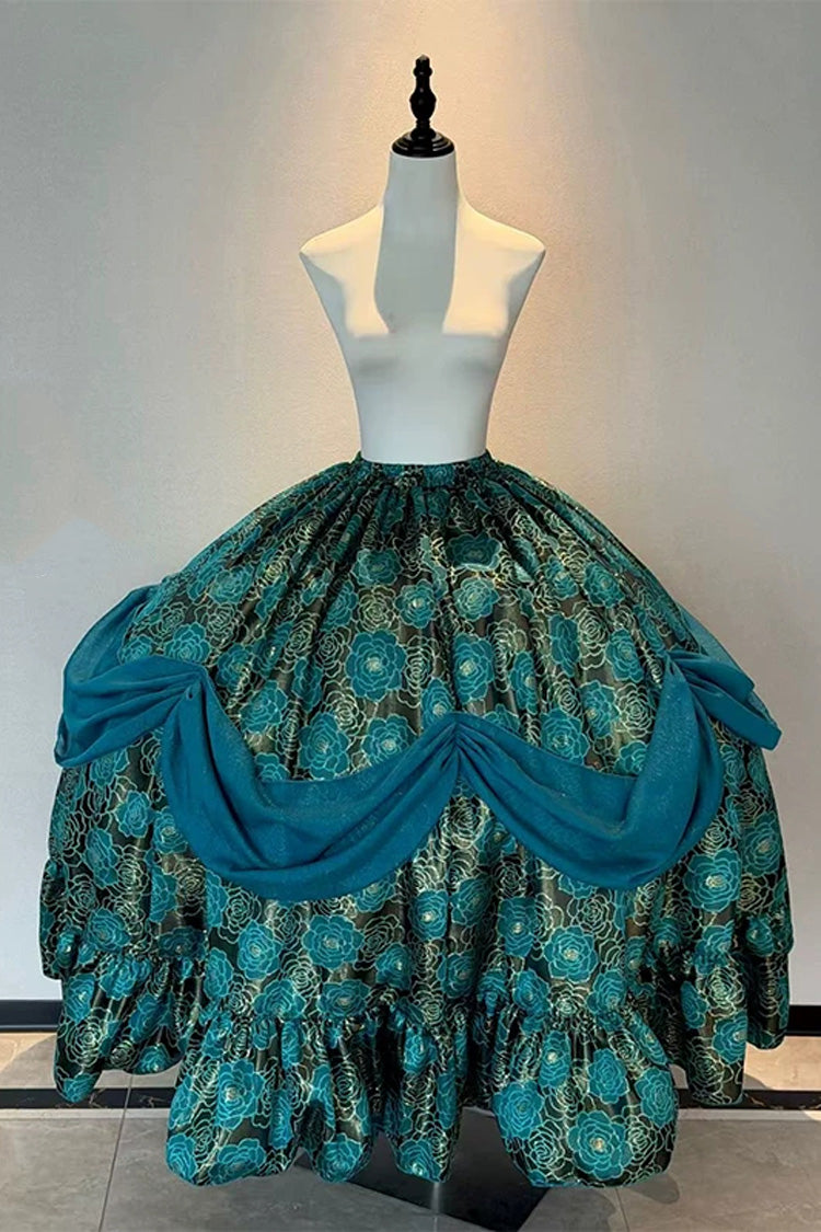 Peacock Sleeveless Ruffled Bow Lace-Up Elegant Lolita JSK - Blue/Green