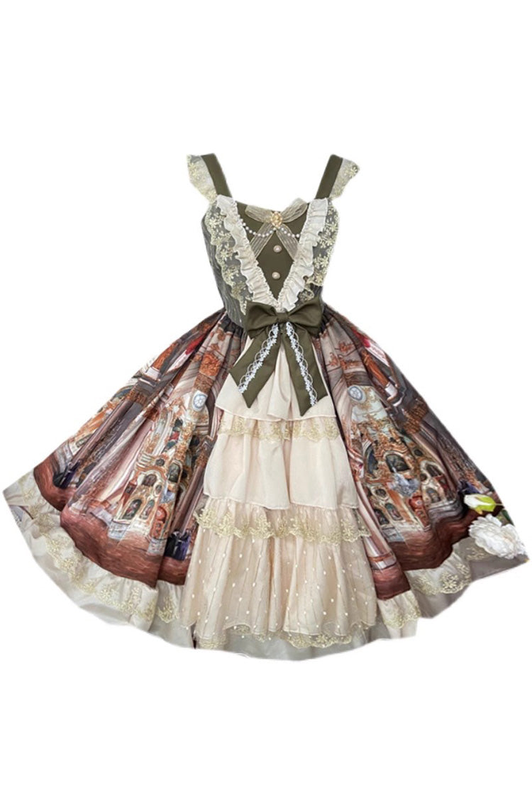 Versailles Palace Oil Painting Print Ruffle Cardigan Bow Elegant JSK