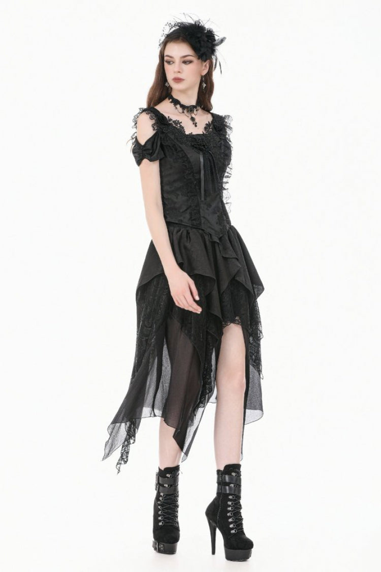 Jacquard Rose Sweetheart Neckline Lace Trim Cut-Out Gothic Corset Top for Women