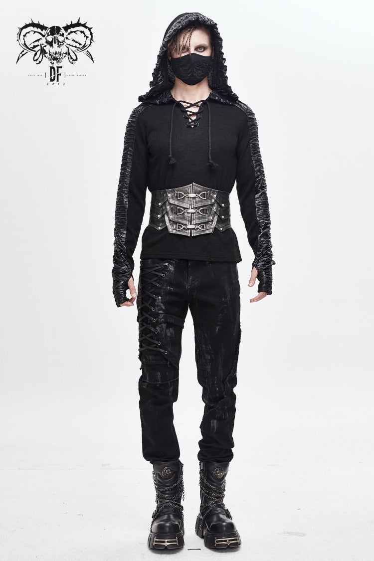Men's Punk Faux Leather Belt with Lace-Up Detail
