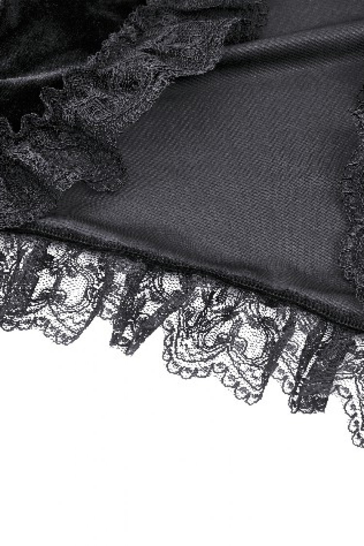 Jet-Black Gothic Cape with Flared Sleeves and Ruffled Lace Trim