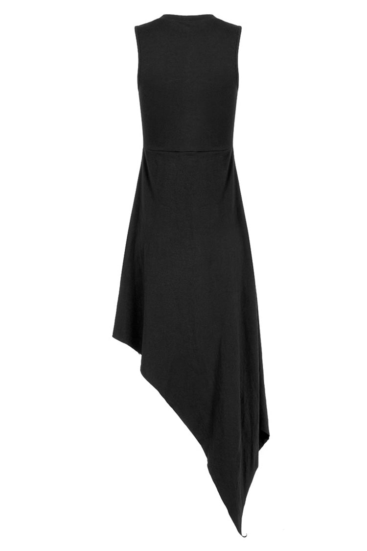 Hollowed Out Cross Spray-Painted Asymmetric Hem Sleeveless Gothic Dress
