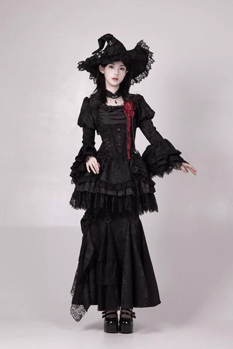Black Multi-Layer Jacquard Ruffled Witch Gothic Skirt - Letters & Poems · Twilight