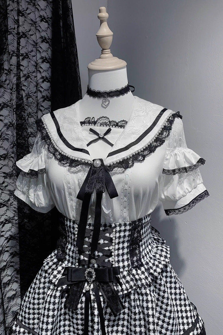 Sailor Collar Ruffle Lace Blouse for Jirai Kei - Two Colors