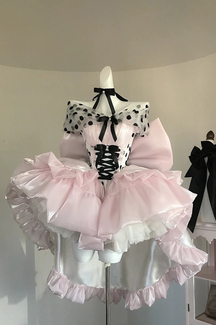 Printed Lace-Up Princess Dress - Polka Dot × Gown Coronation