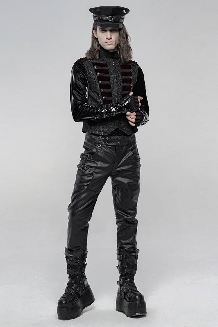 Steampunk Military Hat with Leather Buckle and Rivets