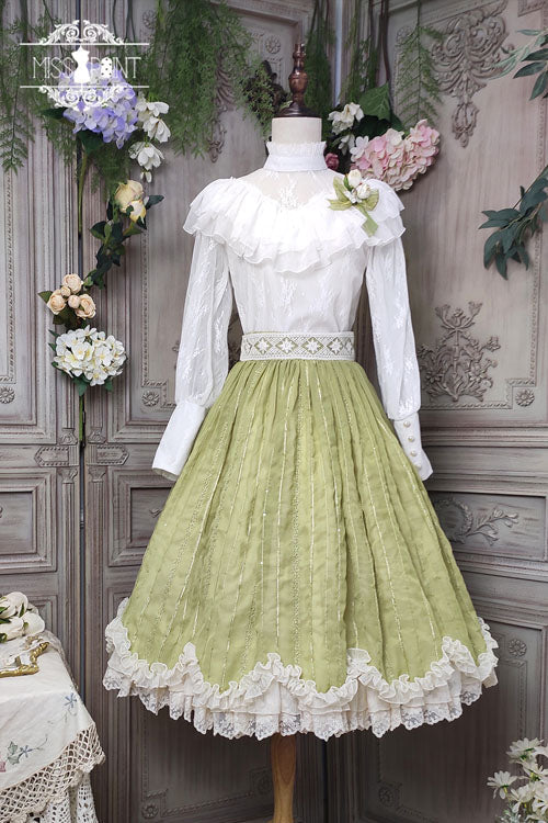 Green Tulip Multi-Layer Ruffled Classic Lolita Skirt Dress - Altfashion Shop