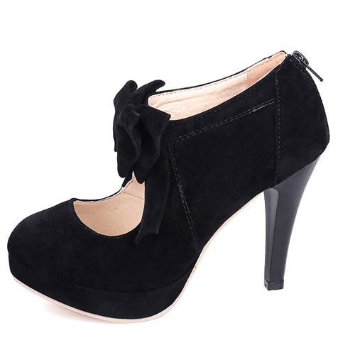 Lolita High Heel Shoes with Bowknot, Round Toe, Solid Color