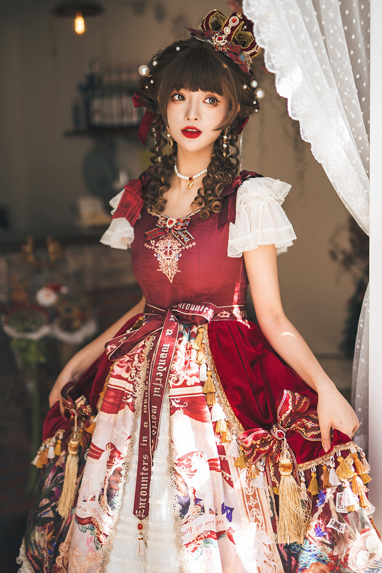 Red Kaleidoscope of Dreams Flying Sleeve Print Embroidery Cardigan Bow Classic Vintage Gorgeous Lolita