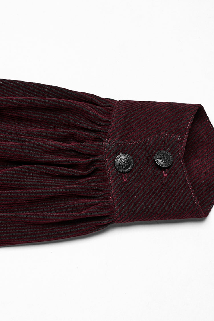 Noir & Crimson Double-Breasted Puff-Sleeve Gothic Shirt