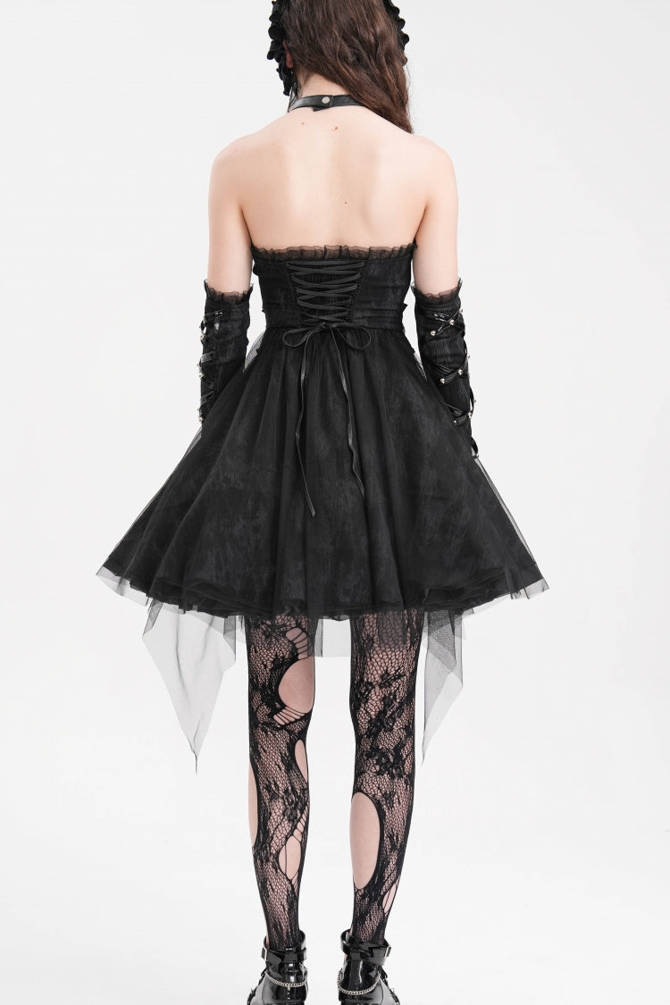 Gothic A-Line Short Gown with Backless Halterneck Cut