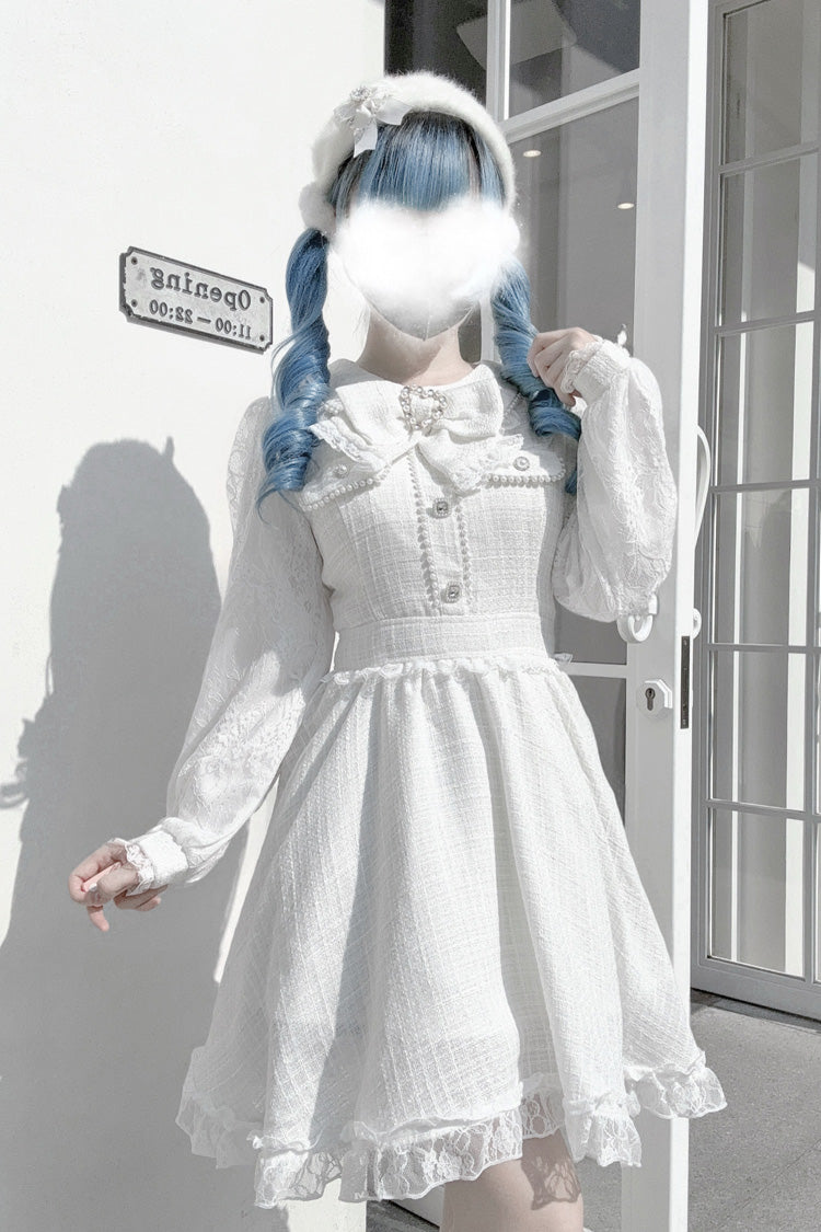Ivory Pearl and Bow Lace-Embellished Jirai Dress