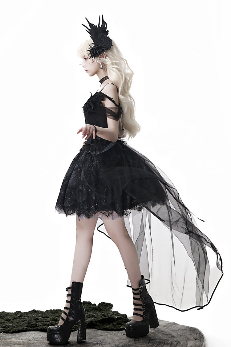 Sleeveless Ruffle Bow Gothic Ballet Lolita Jumper Dress - Black