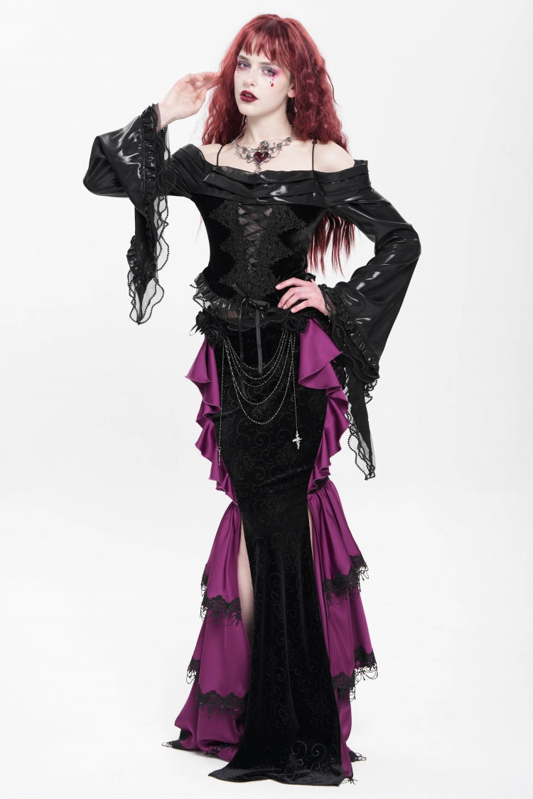 Violet Blossom Lace-Up Rose Chain Gothic Fish-Tail Skirt
