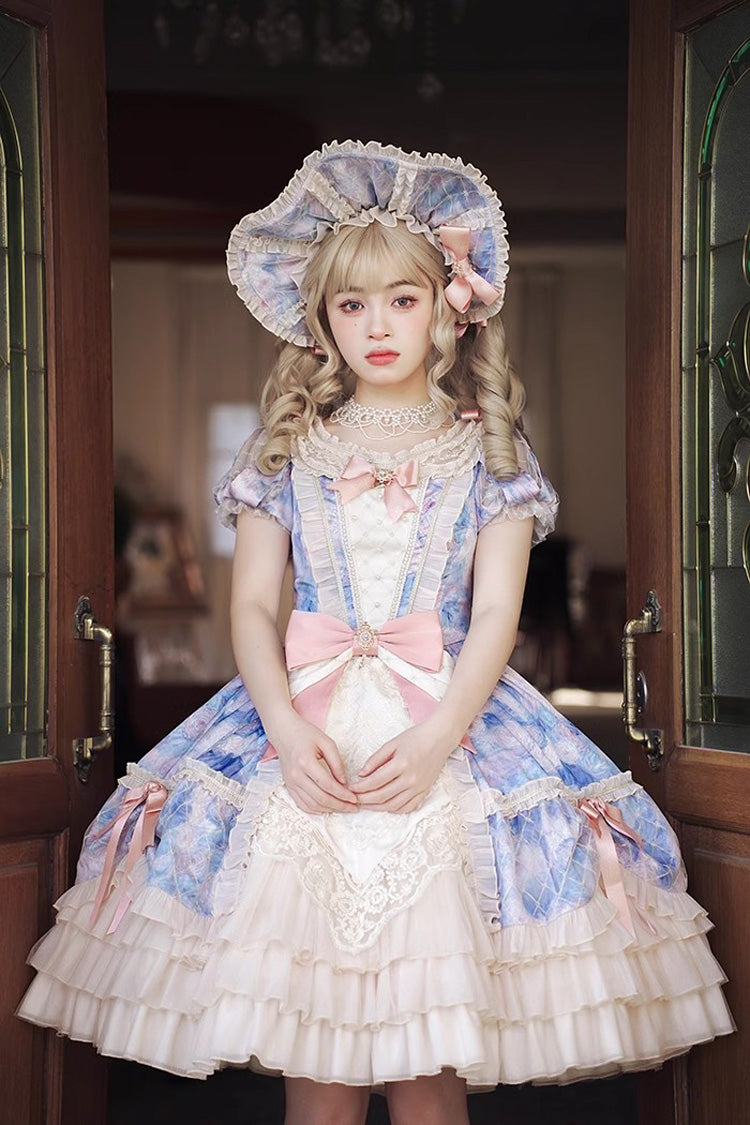 Angel Heart Sky Oil Painting Printed Bow Cardigan Sweet Lolita Dress - Multi-Color