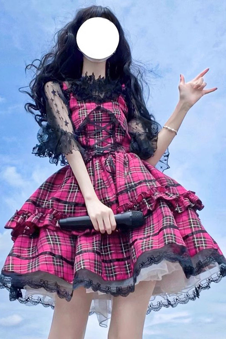 Red Sleeveless Layered Ruffle Bow Gothic Jsk Dress