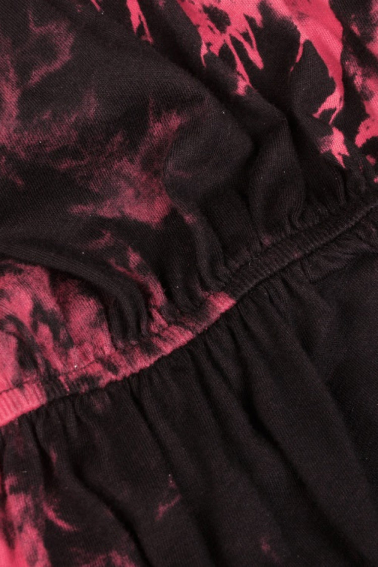 Crimson & Noir Tie-Dye Patchwork Punk Slip Dress with Irregular Hem