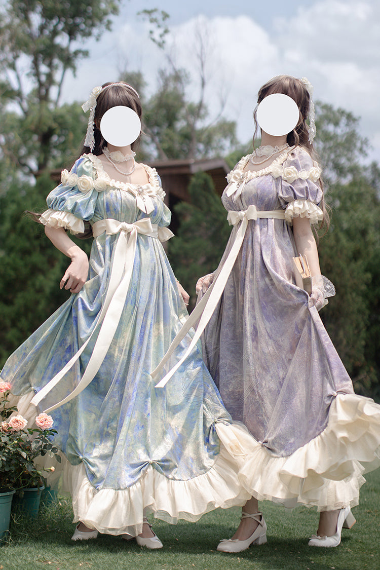 Violet Sun Moon Poem Short Sleeve Printed Bow Princess Lolita Dress