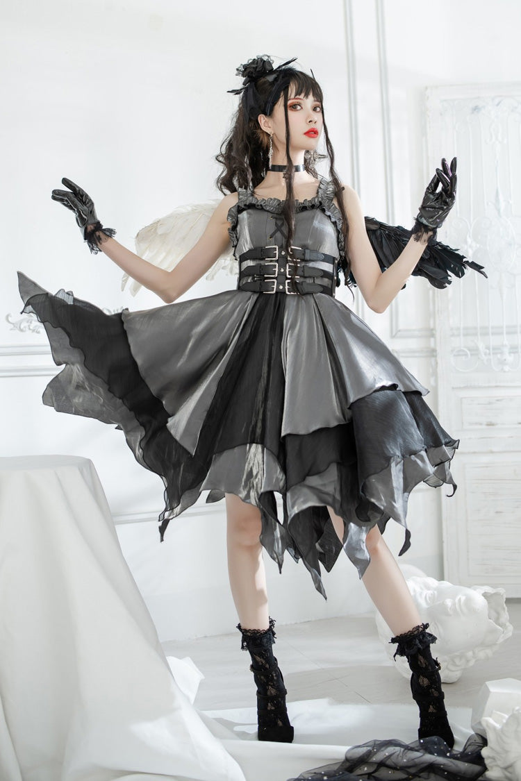 Silver Grey Lust Multi-Layered Asymmetric JSK Gothic Lolita Dress