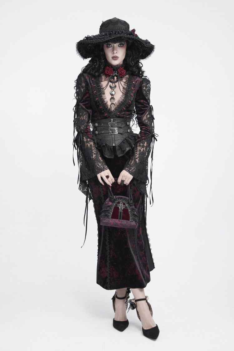 Slim Fit Buckled Zippered Pleated Gothic Girdle for Women Lace
