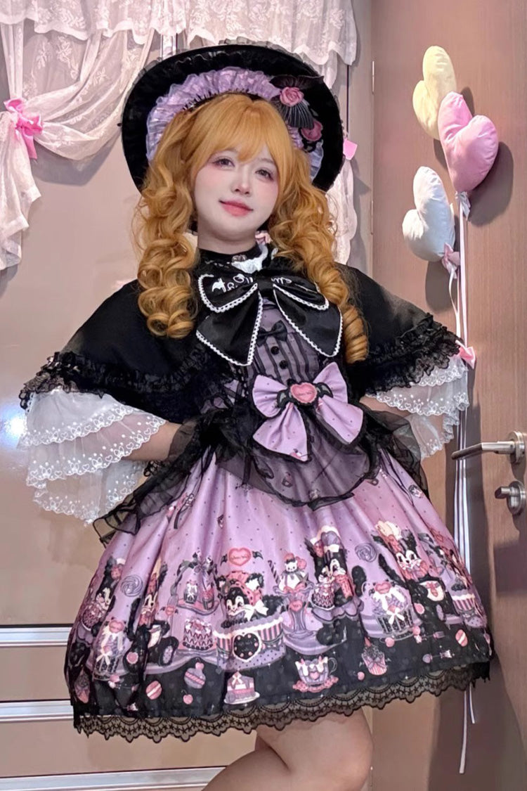 Devil Cat Violet Ruffle Bowknot Lace Gothic JSK Dress Plus Size - Devil Cat