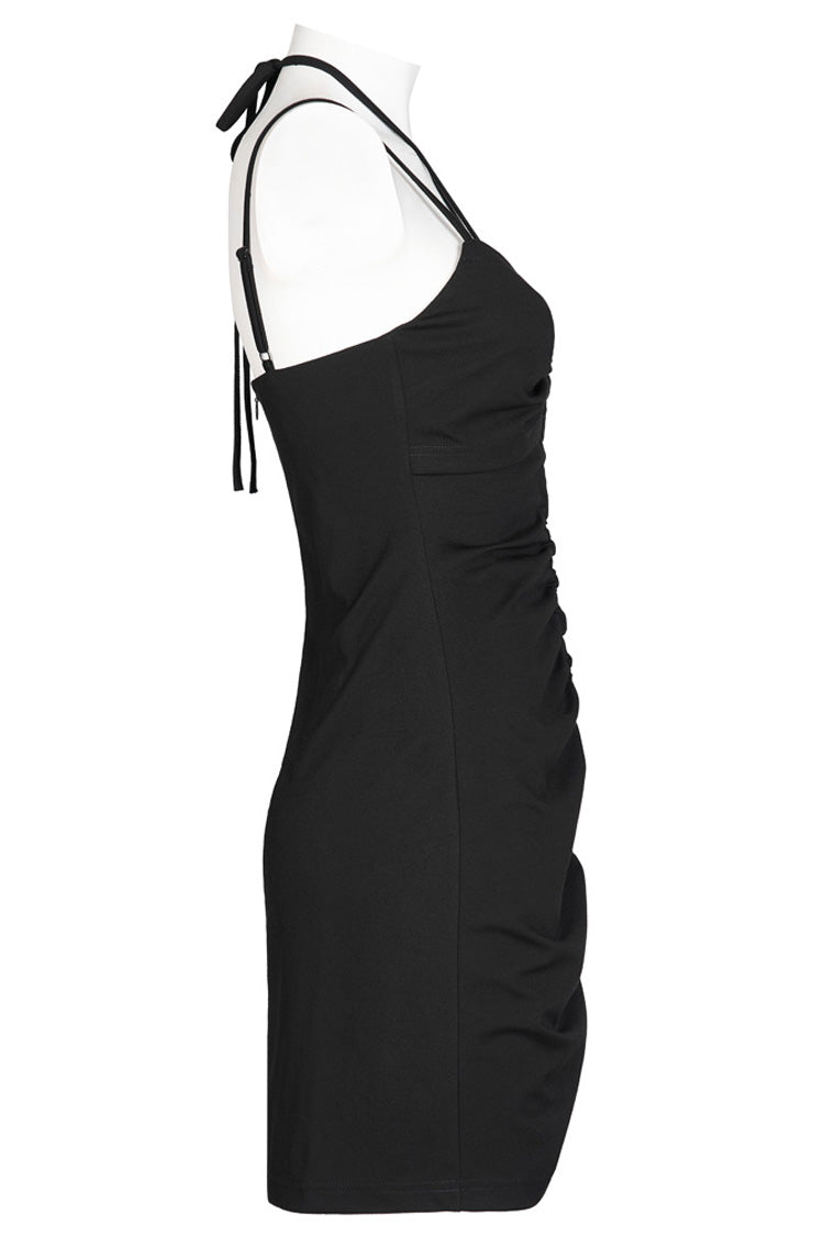 Black Knit Hollow Drawstring Bodycon Halter Punk Dress