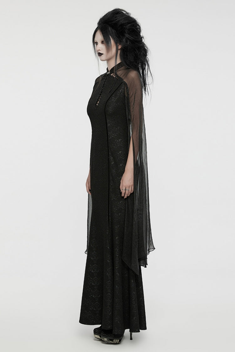 Gothic Dress with Cheongsam Collar Chiffon Stitching Ripped