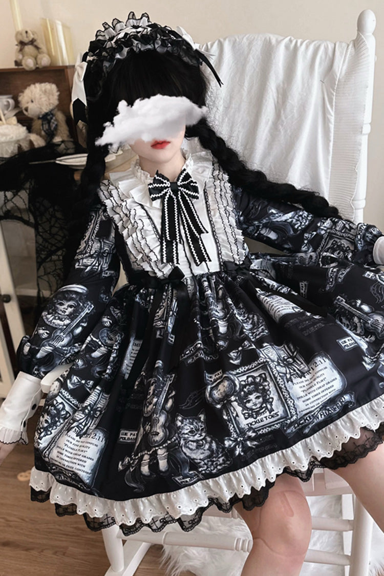 Gothic Princess Dress with Print Sleeves in Black