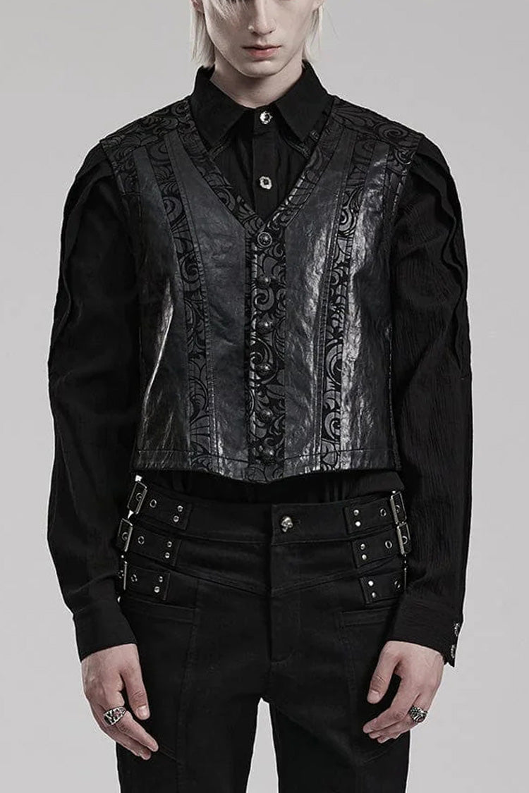 Carved Floral Faux Leather Gothic Sleeveless Vest for Men