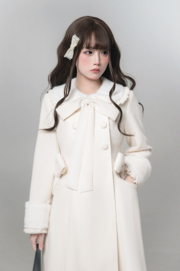 Ivory Doll Collar Long Sleeve Bow Sweet Coat