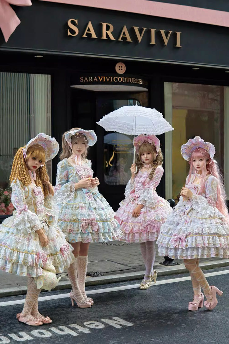 Candlelight Elegance Violet Long Trumpet Sleeves Ruffle Bowknot Lace Elegant Lolita Dress - Candlelight Elegance
