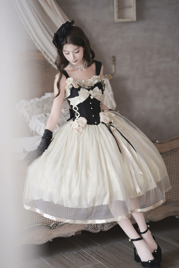 Paris Souvenir Sleeveless Ruffle Fishbone Pearl Classic Elegant JSK