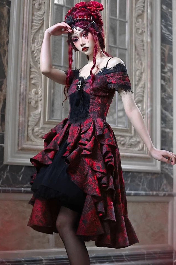 Crimson & Noir Hades Feast Print Ruffle Cardigan Lolita Dress