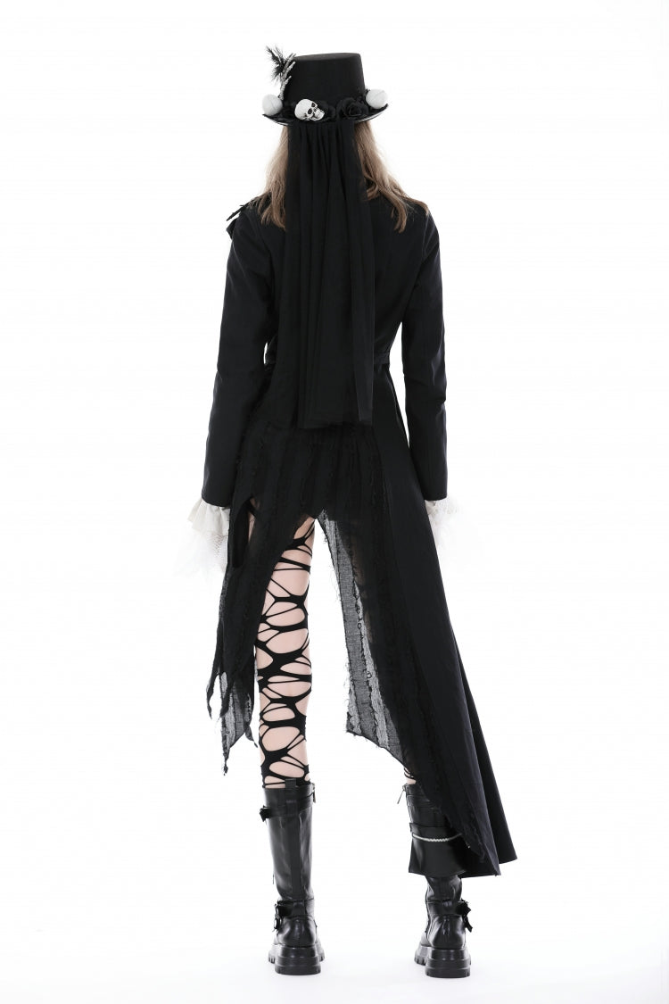 Peak Lapel Distressed Gothic Punk Coat with Belt