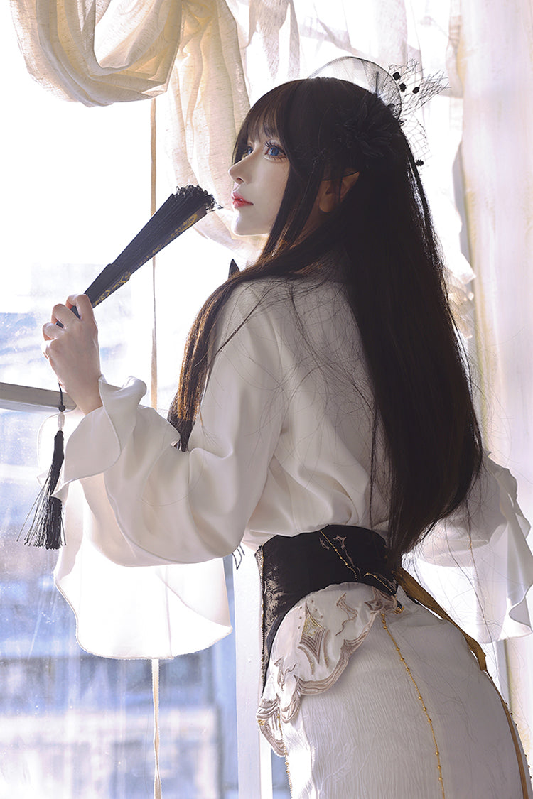 Ivory Jacquard Embroidered Irregular Skirt with Bow - Star Gate